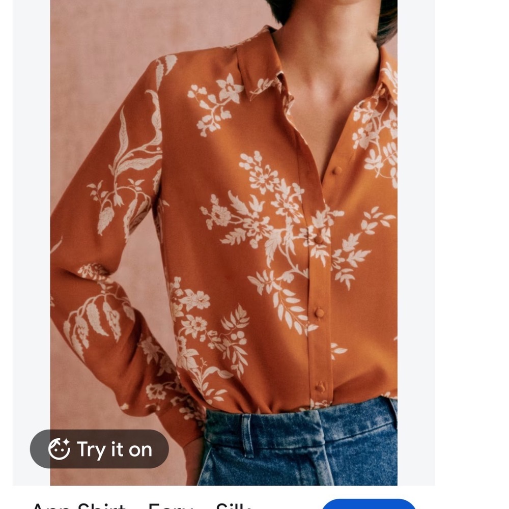 Sezane Ann Shirt Womens 38 Orange Floral Silk Long Sleeve Button Down